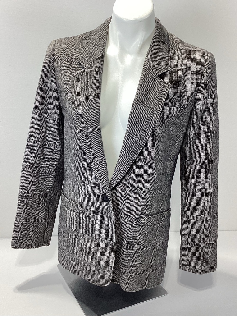 Vintage Pendleton Virgin Wool Gray Herringbone Blazer Petite Size 10